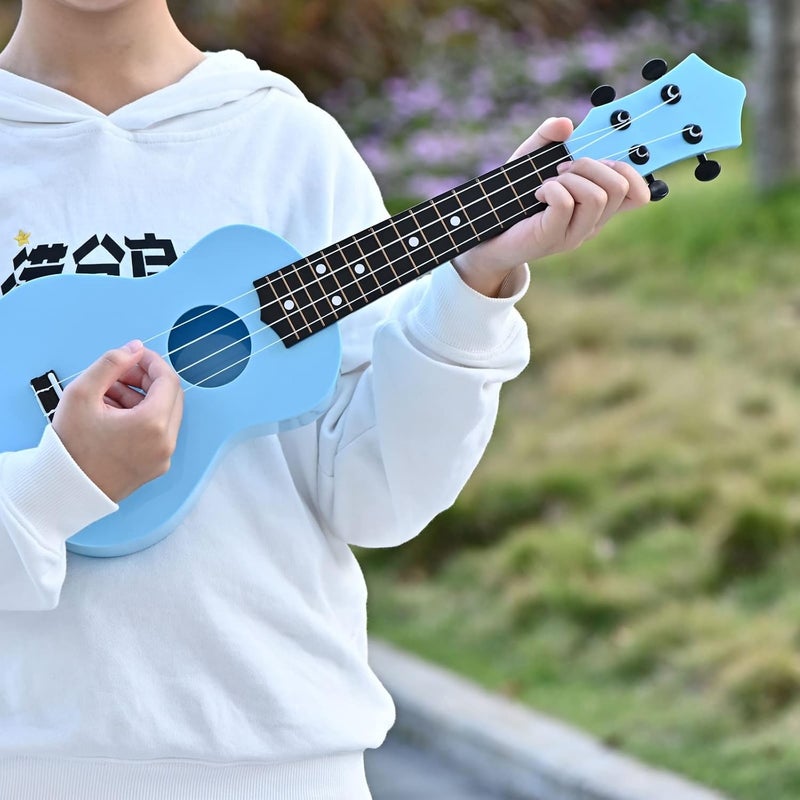 LIEKE Kids Toy Ukulele 21 inch Plastic Ukelele,Musical Instrument, Ukulele Toy Gift for Children Beginners with Bag Picks Strings (Light blue) - Image 5
